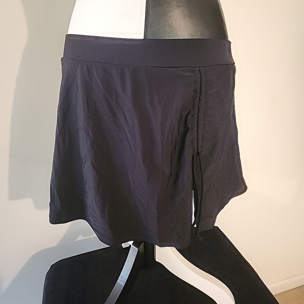 Free Country Plus 1X Women's Drawstring Swim Skirt Pull On Built-in Brief Black